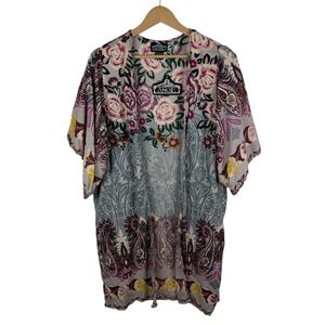 NWT Angie Floral Paisley Kimono Small Multicolor Open Front Lightweight Boho